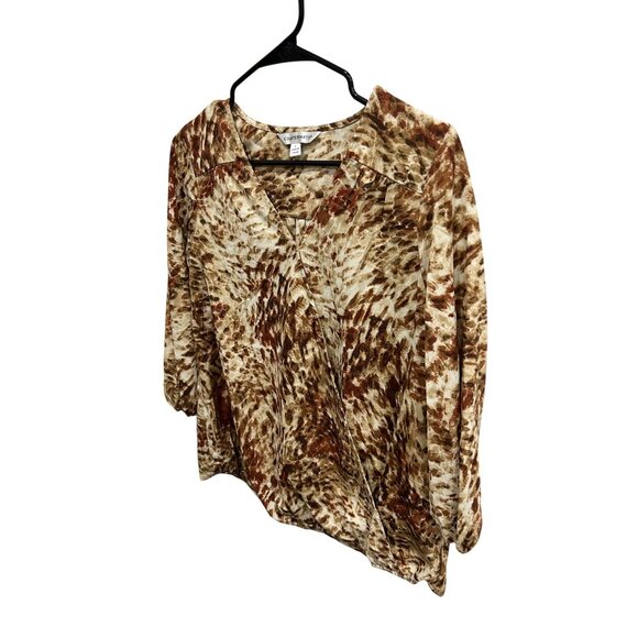 Counterparts Animal Print Wrap Style Blouse With 3/4 Sleeves Sz Small - Picture 3 of 11